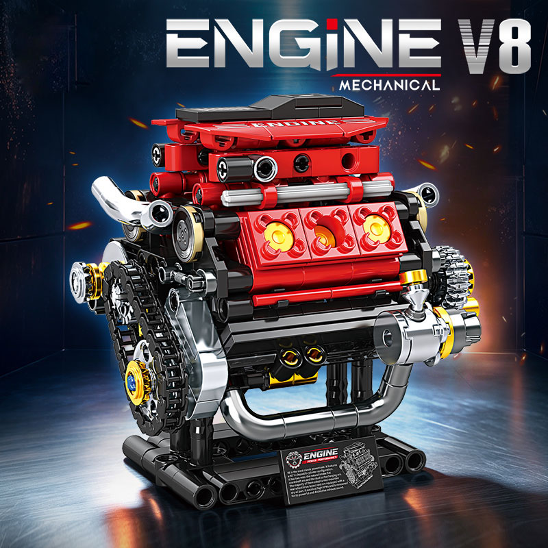 Model Kit Engine - V8エンジンとボクサー型6気筒エンジンの組み立てブロックセット。手回しで動くシミュレーションカーのモーターモデル。STEM教育用の技術的な組み立てブロックおもちゃ。